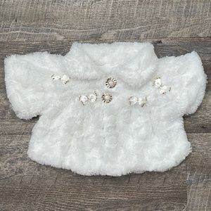 2T White Furry Jacket Coverup with Bows and Buttons